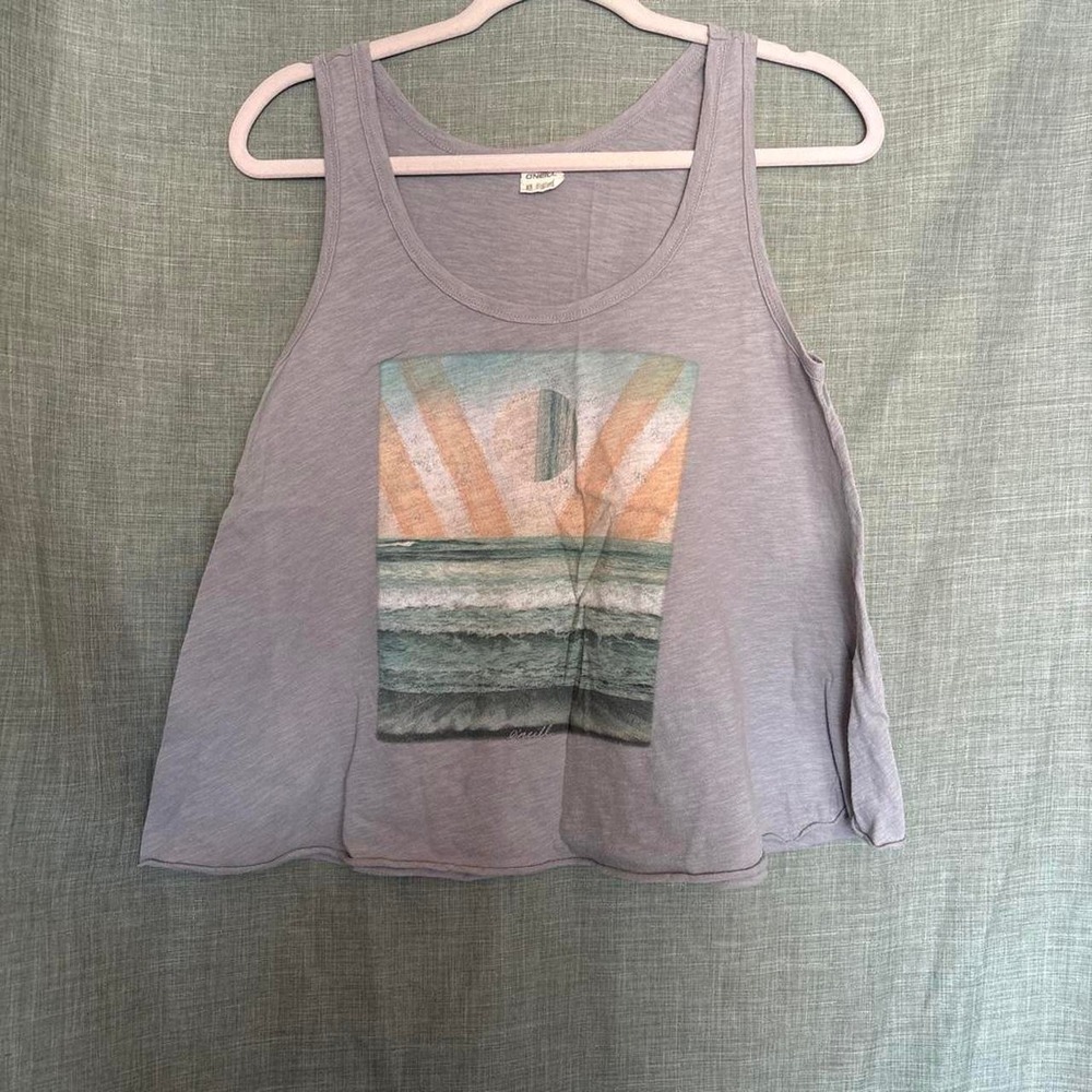 ONeill Womens Gray Beach Graphic Tank Top Slub Knit Flowy Sleeveless XS